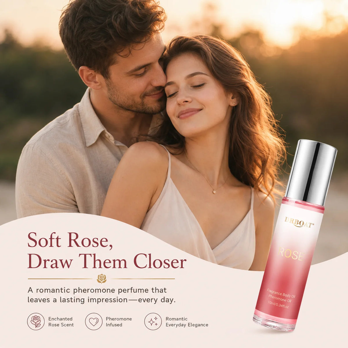 10ML Roll‑On Women Body Perfume Oil, Portable Floral Oriental Fruity Fragrance Body Oil, Juicy Peach Rose Scent for Dating