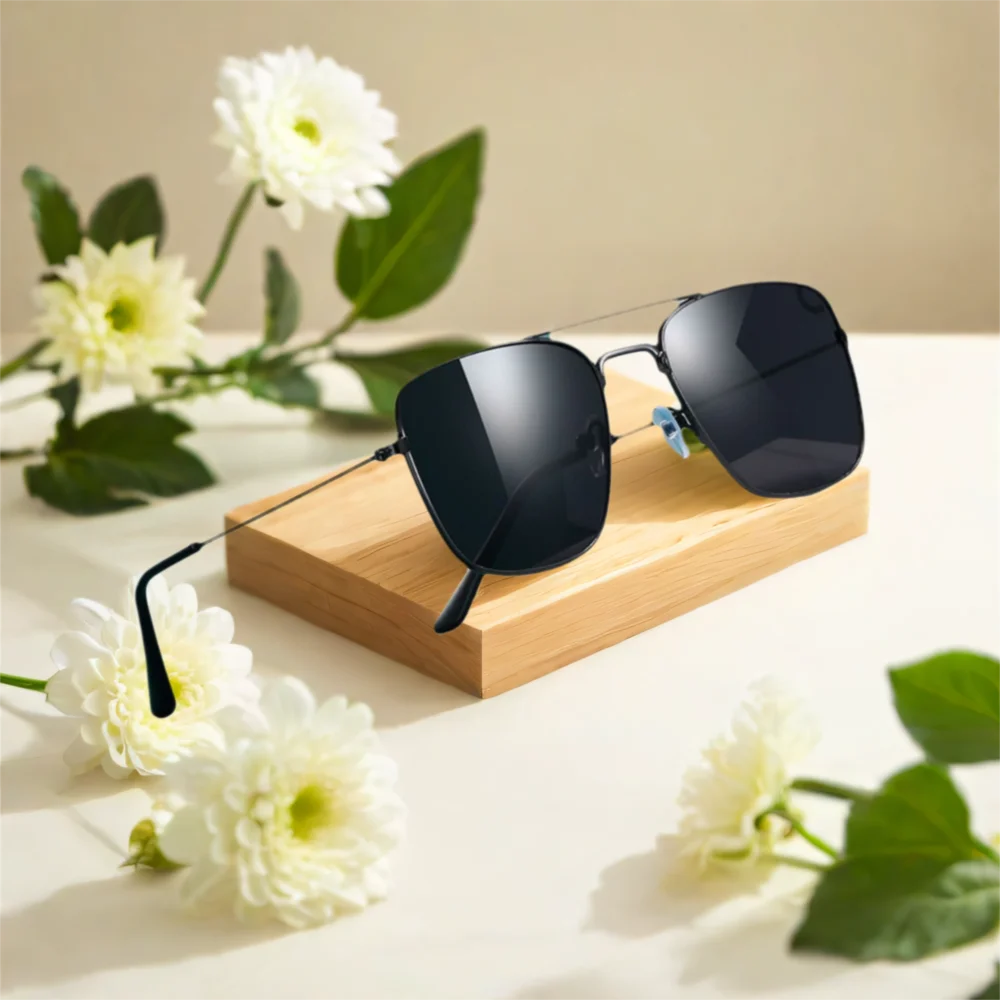 1 Pcs Trendy Metal Double Bridge Fishing Sunglasses Colored UV400 Ocean Lens Shades Square Metal Sunglasses for Men & Women