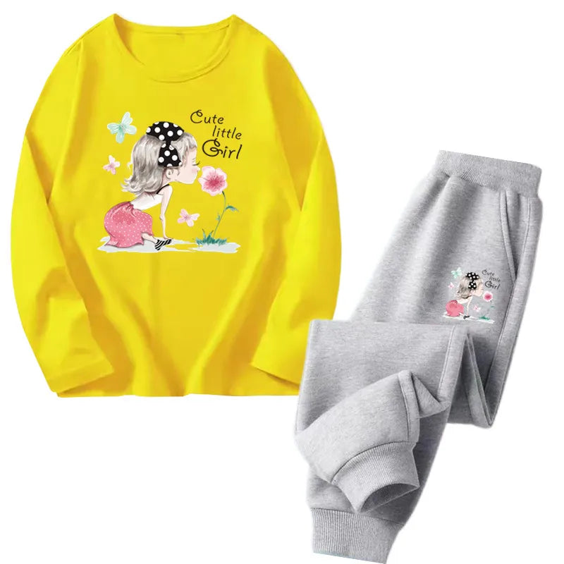 Spring Autumn Toddler Girls Fashion Set Kawaii Print Long Sleeve T-Shirt And Pants Two-Piece Casual Clothing Outfit for Girls