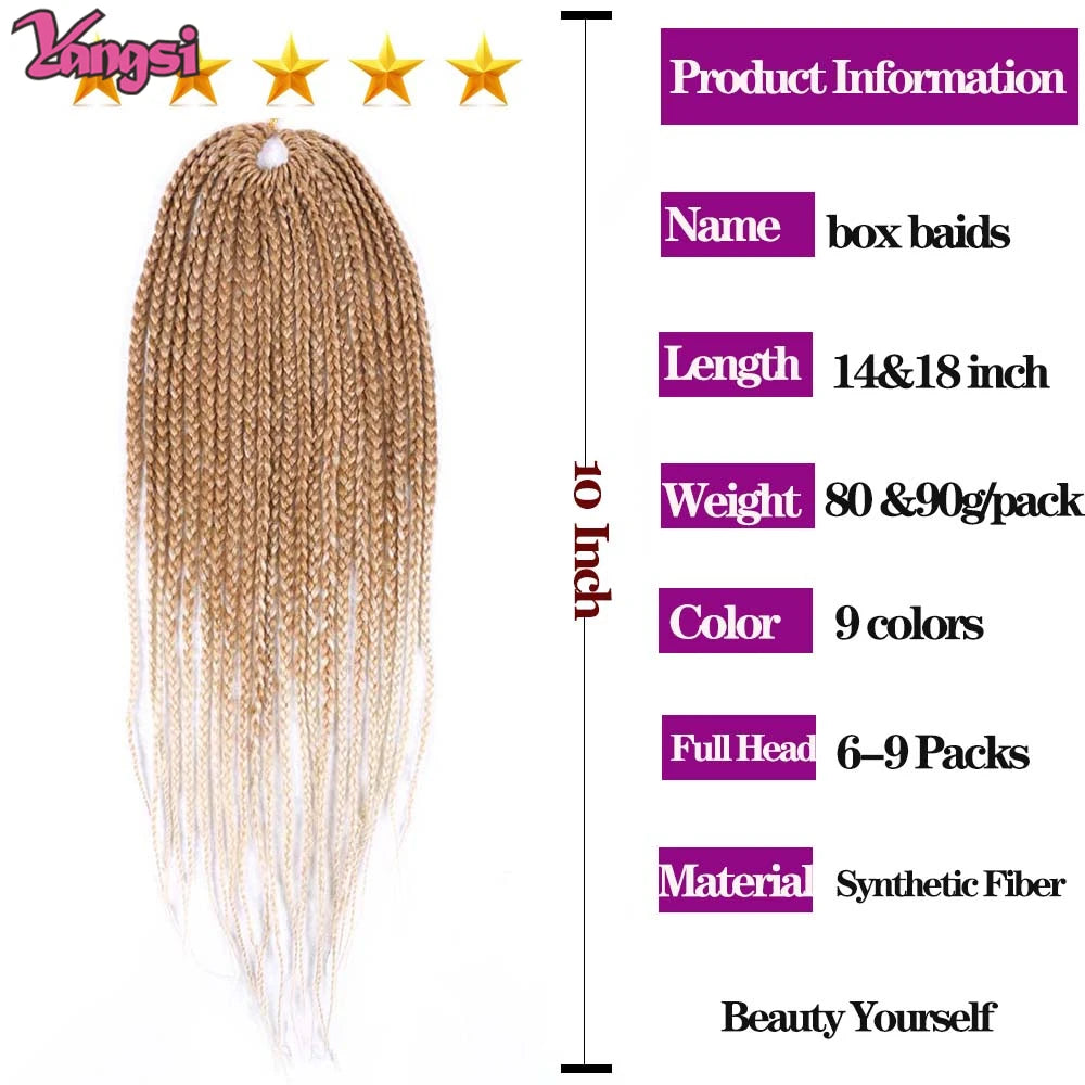 Full Star 3X Small Box Braids 14” 18” Synthetic Hair 80 g Crochet Braids 22 Strands/Pack for Women Ombre Brown Black Color