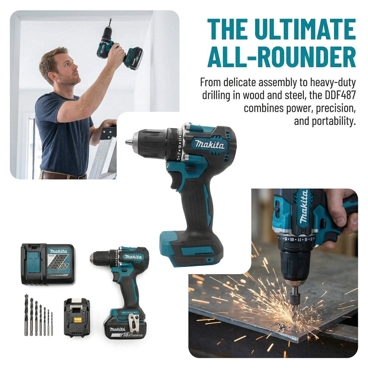 Makita DDF487 18V Brushless Cordless Drill Driver High Torque Screwdriver Compatible With All Makita 18V Lithium Batteries
