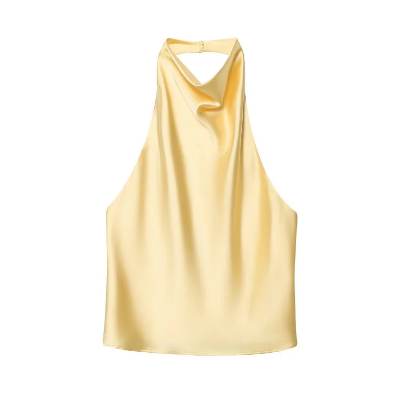 MUJER Satin Halter Tops for Women off Shoulder Backless Tops Woman 2026 Sexy Strapless Women's Tops Camisole Beach Top Female