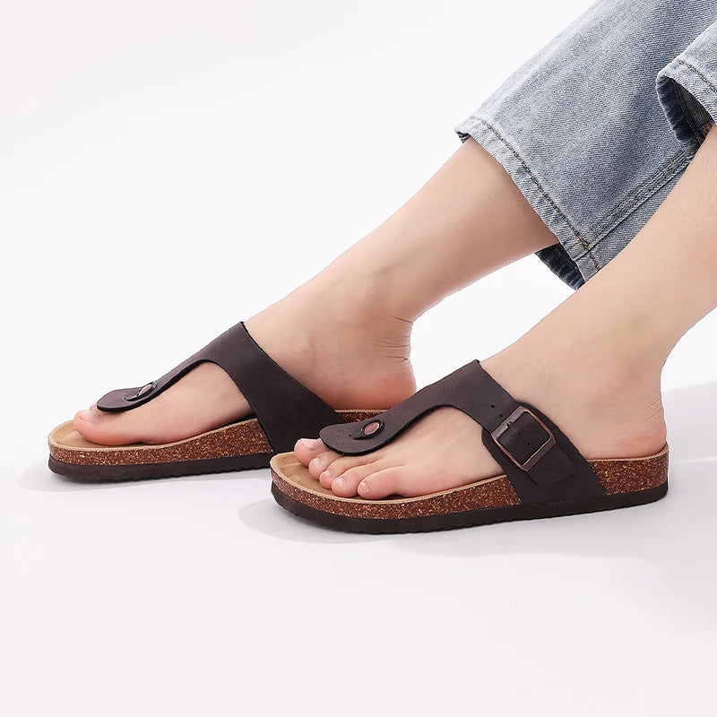 Crestar Womens Mens Sandals Fashion Adjustable Buckle Cork Footbed Slides Outdoor Beach Sliipers with Comfortable Arch Support