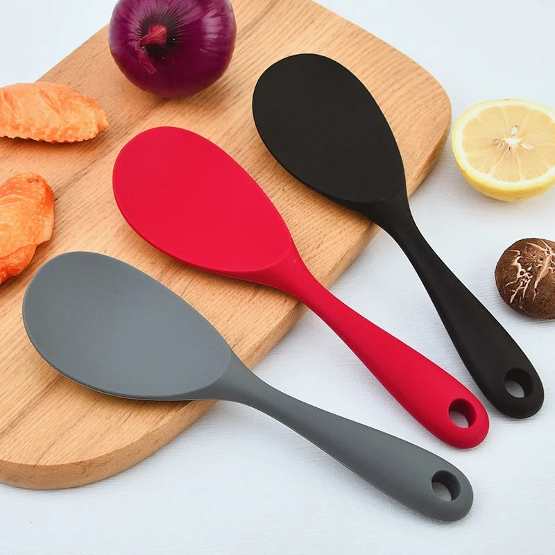 1Pcs Silicone Spoon Non-stick Cooking Spoon Anti-scalding Pot Rice High-temperature-resistant Spoon Durable Kitchen Gadgets
