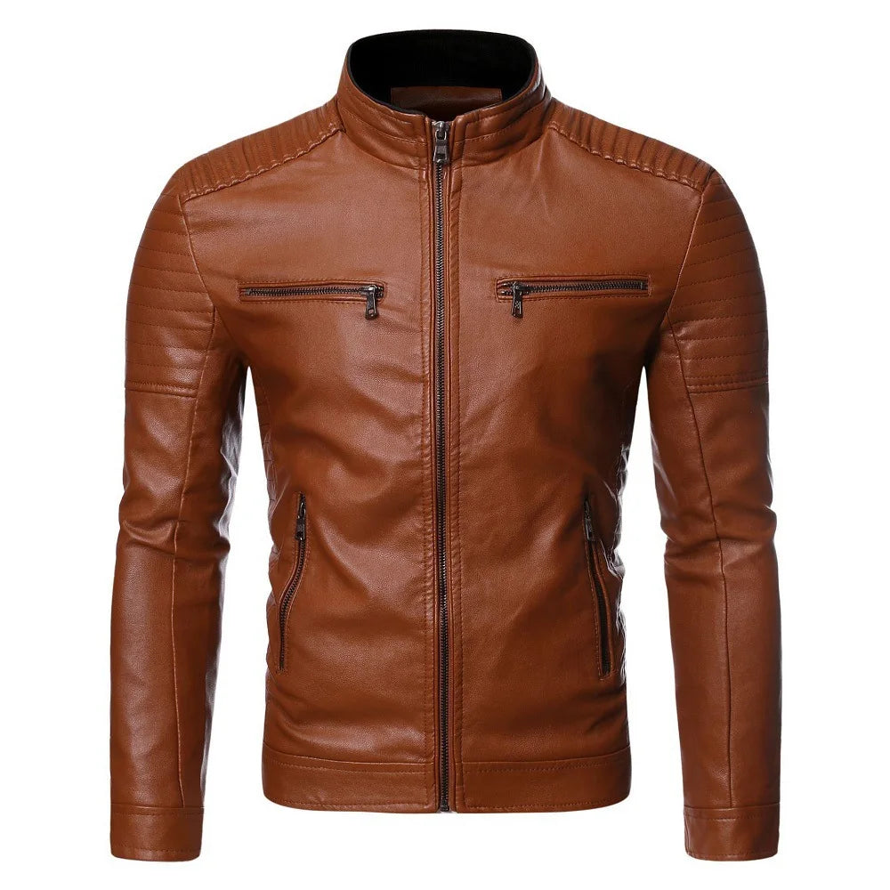 Men's Jacket Fashion Mens Vintage Leather Jackets Casual Men Faux Leather Motorcycle Jackets Biker Zipper Pockets Coats
