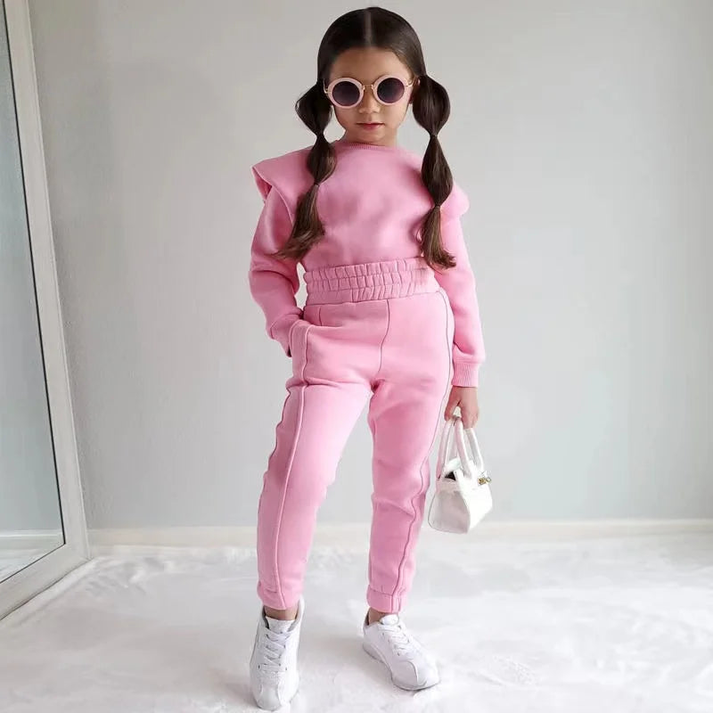 2024 Children's New Clothing For Girls Autumn And Winter Candy Color Fashion Long-sleeved Hoodie Pants Two-piece Set