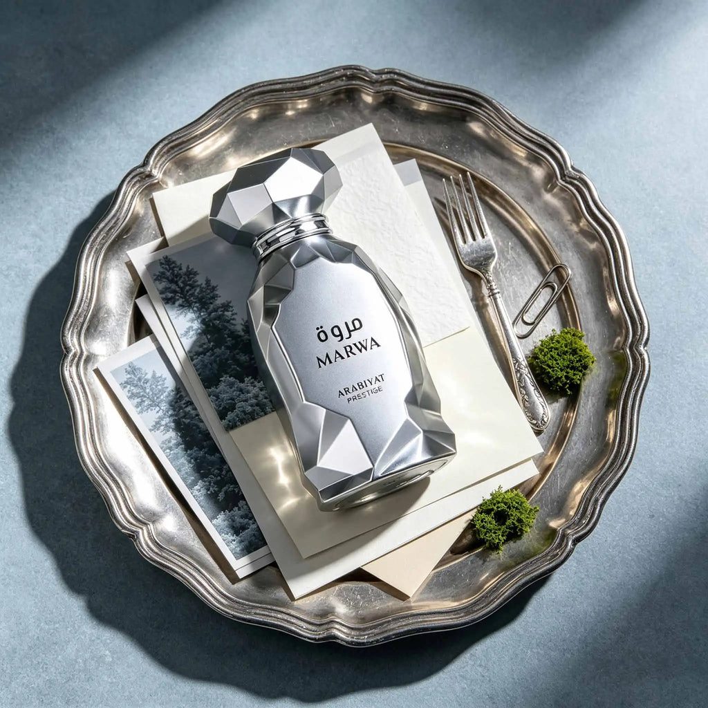 Arabiyat Prestige MARWA Eau De Parfum. Unique Faceted Silver Bottle With Stunning Metallic Texture. Elegant Long-lasting Fragrance, Luxury Arabian Perfume For ,Modern Men And Women.