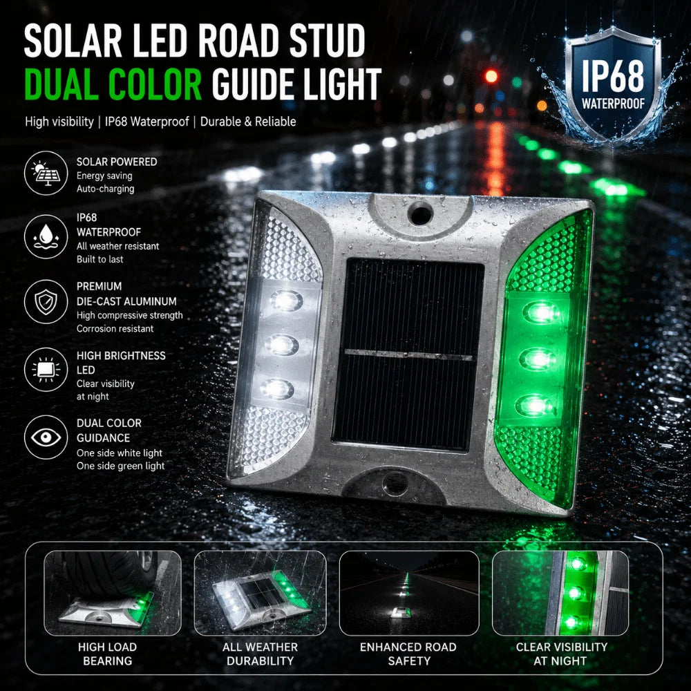 Solar Powered Solar Road Stud Light Outdoor Lighting Portable LED Ground Light Reflective Double Side Solar Energy Spike Lights
