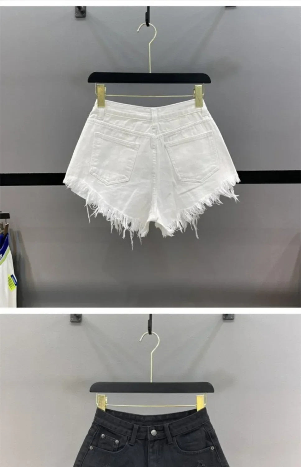 Women's Slim and Low Waist A-line Hairy Wide-leg Hot Girl Ripped Denim Shorts