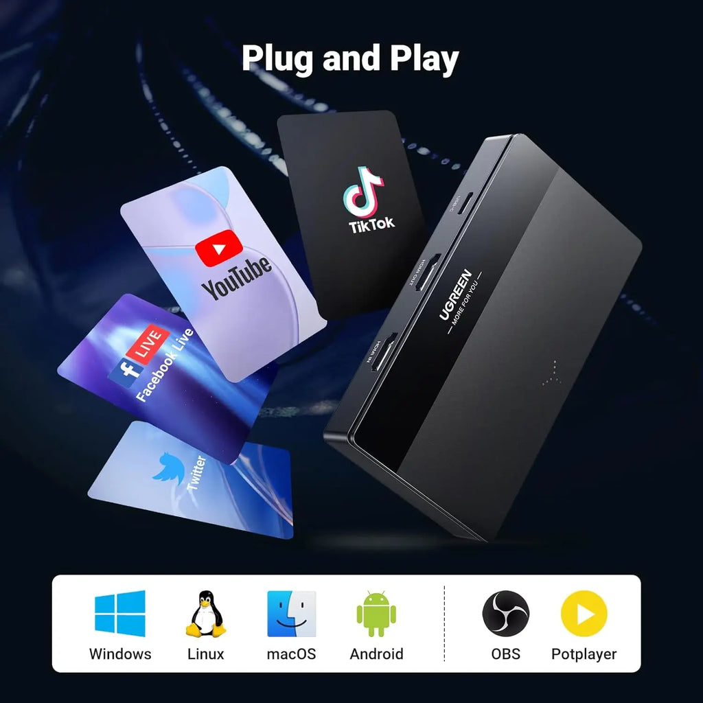 UGREEN 4K Video Capture Card, Full HD 1080P 60FPS USB/Type-C 3.0 HD-MI Video Capture Device With Ultra-Low Latency for Streaming