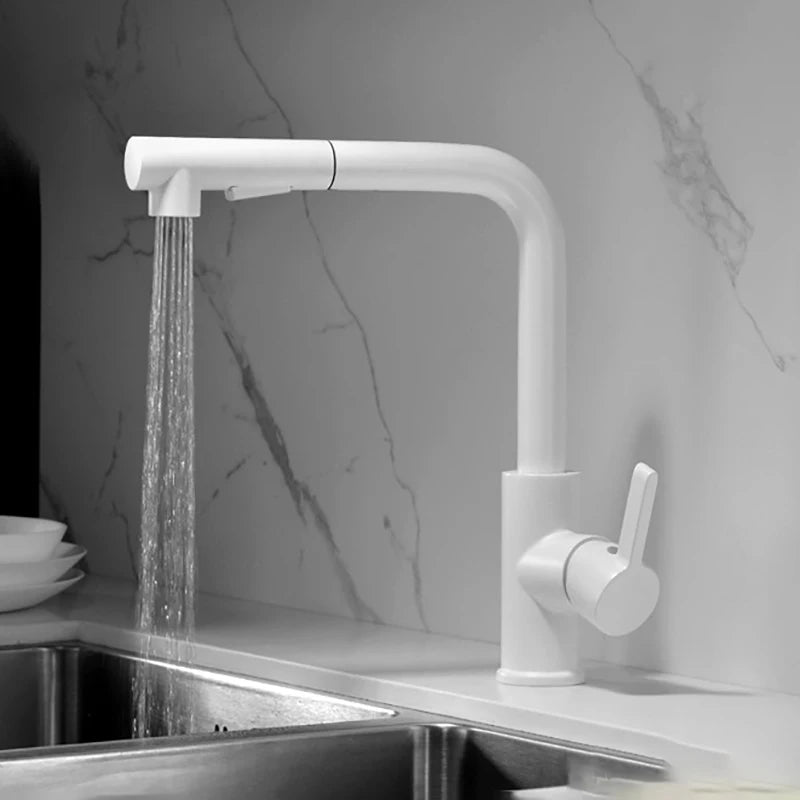 Stainless Steel Kitchen Sink Faucet Pull Out Sprayer Hot Cold Water Mixer Tap Deck Mounted Single Hole Modern Kitchen Tap
