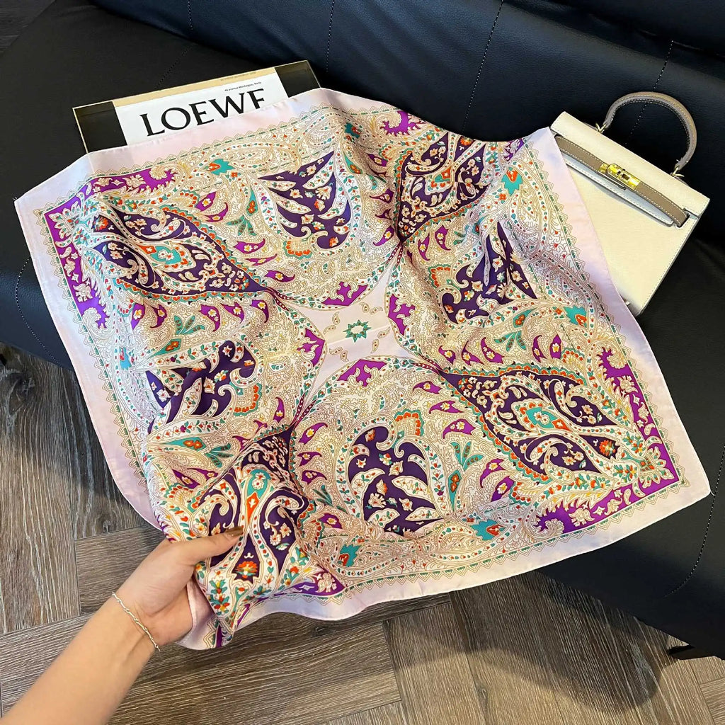 Luxury Brand Paisley Houndstooth Printed Square Scarf Soft Satin Thin Smooth Neck Scarf Sunscreen Headscarf For Women Head Wrap