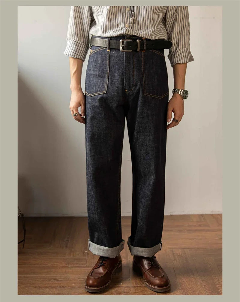 Red Tornado Denim Railroad Pants High Waist Rugged Style Selvage Jeans Back Buckle