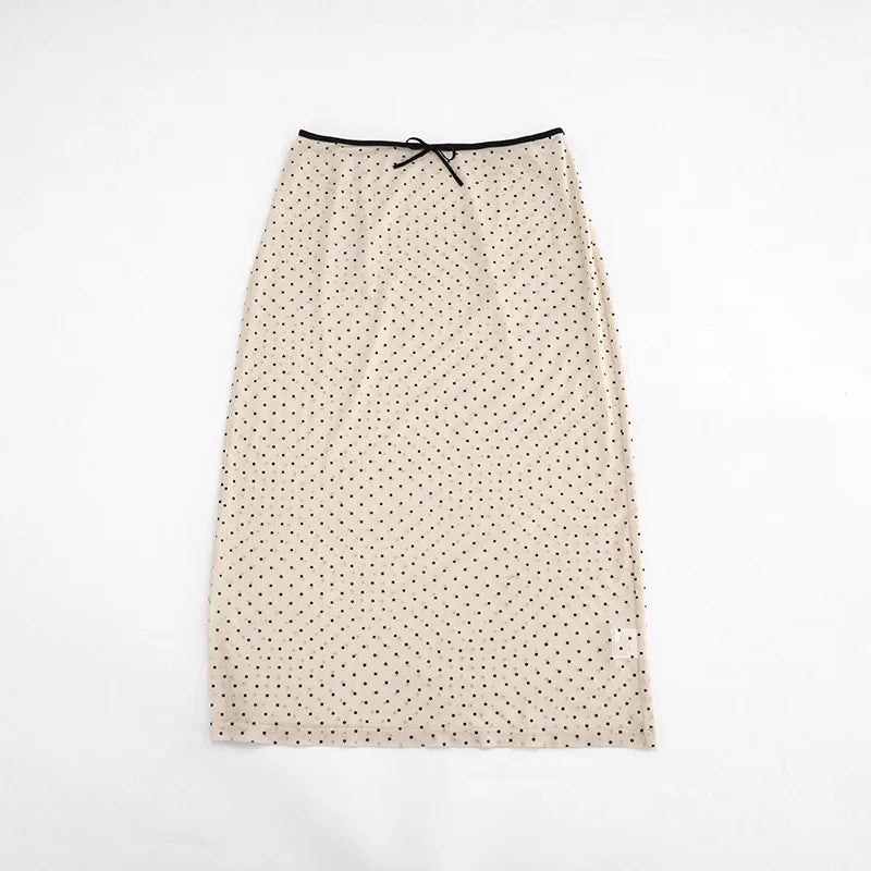 Summer Women Polka Dot Perspective Mesh Skirt Sexy High Waist Sheer See Through Midi Skirt Fashion Elegant Half Dress
