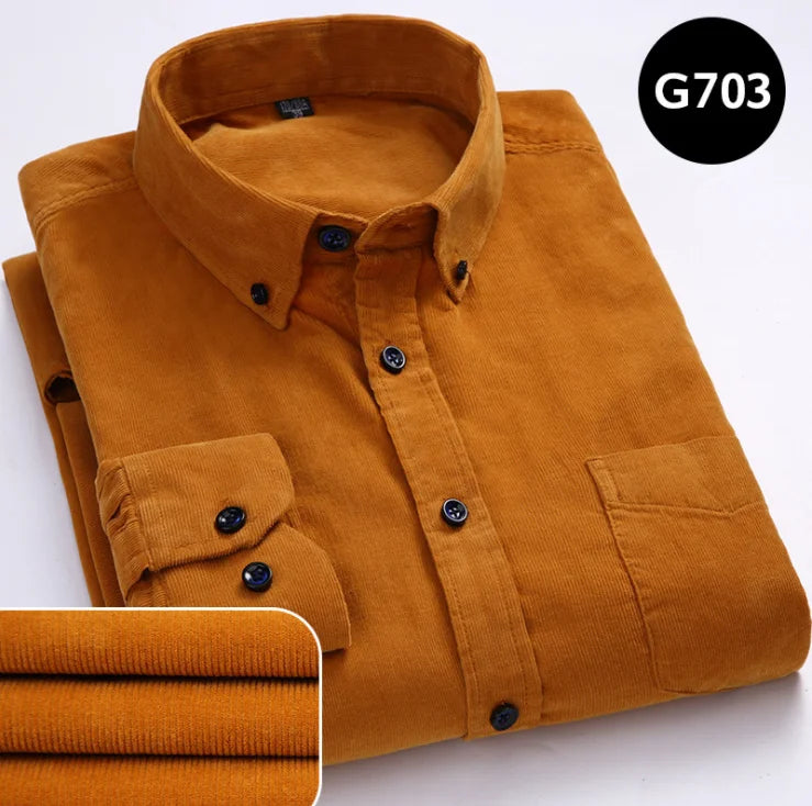 6XL Autumn/winter Warm Quality 100%cotton Corduroy long sleeved button collar smart casual shirts for men comfortable