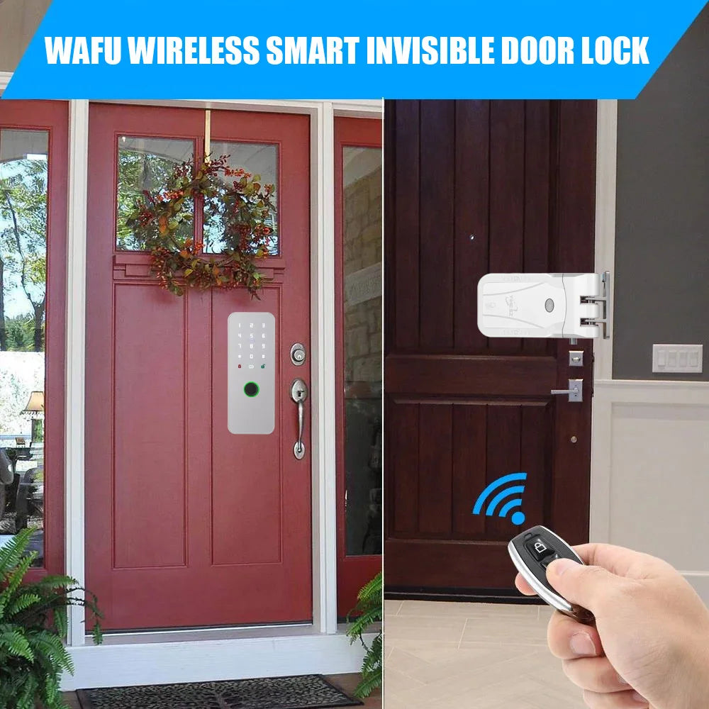 YiHESZ Fingerprint Password Door Lock 433Mhz Remote Control Smart Lock Dual Motor Backup Battery System Deadbolt Lock Wafu 026