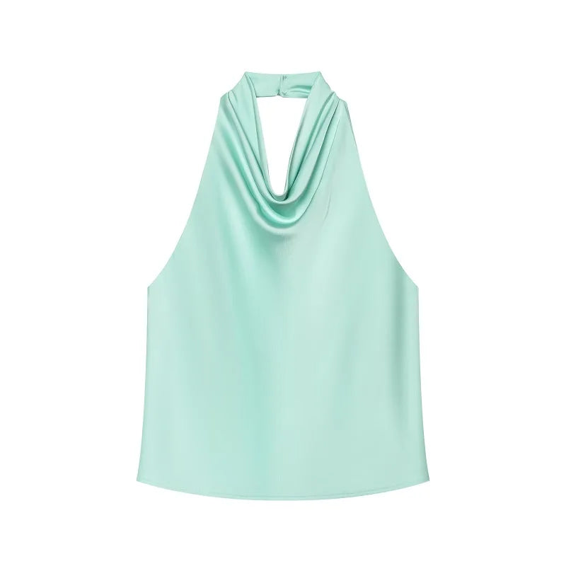 MUJER Satin Halter Tops for Women off Shoulder Backless Tops Woman 2026 Sexy Strapless Women's Tops Camisole Beach Top Female