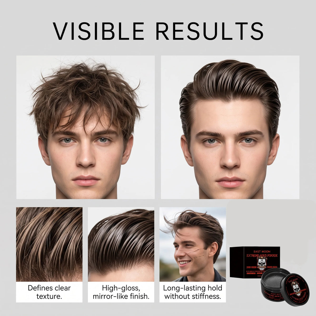 Shine & Hold Hair Pomade, Create Stereo Hairstyle with Glossy Finish