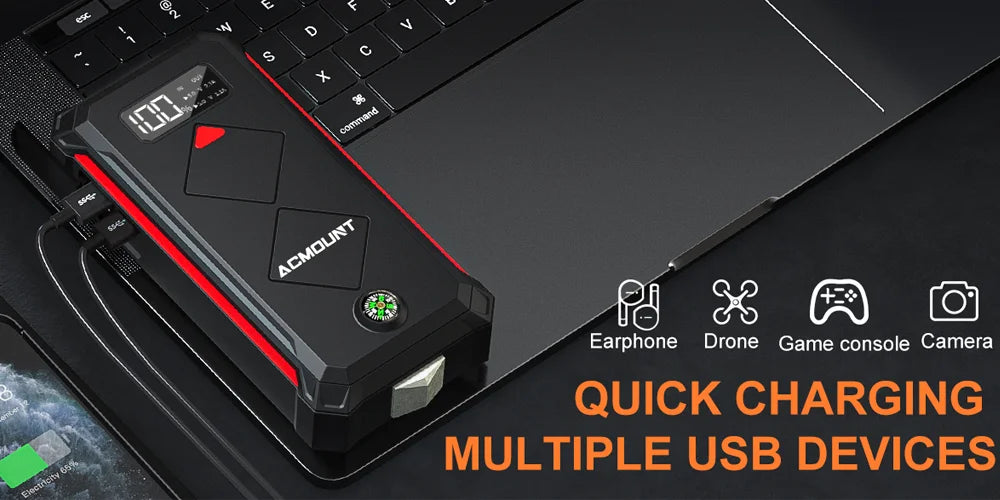 Acmount Car Jump Starter 5000A Peak Booster Battery Pack with LED Light for Up to 10.0L Gas or 8.0L Diesel Engine