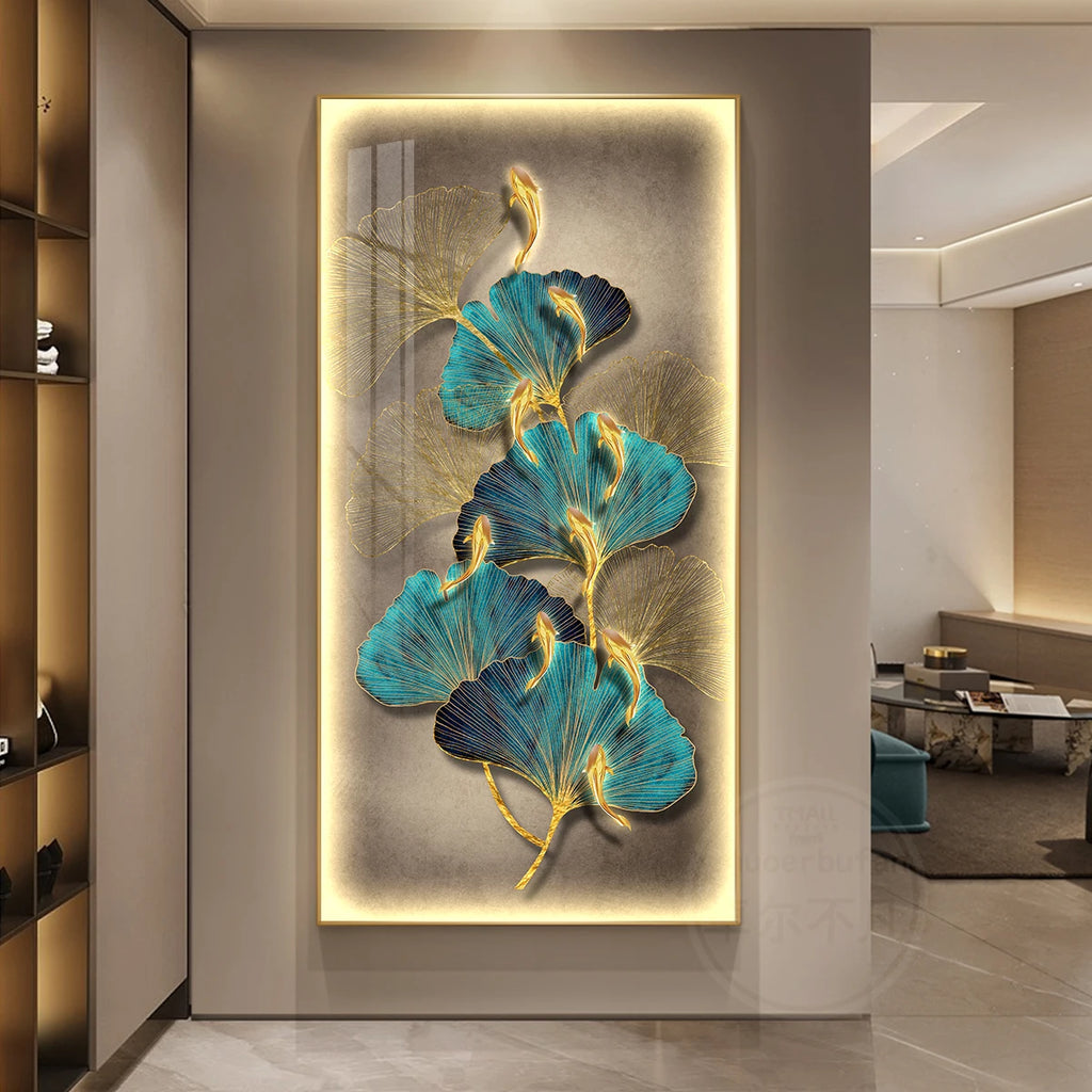 Led Light  Decorate living room dining room  orridor Bedroom staircase Simple Modern Hanging Painting Mural Ginkgo Mural Lamp
