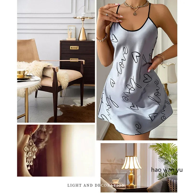 Women's Costume Sexy Short Dress Small Suspenders Printed Pure Desire Wind Girls Casual Comfortable Homewear Robe Nightgowns