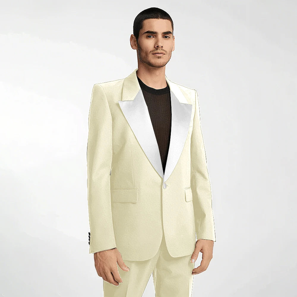 Handsome Black Men's Suit 2 Pieces Single Button Peak Lapel Set Daily Fashion Male（Blazer+Pants）