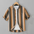 Summer New Linen and Lyocell Cooling Striped Half Sleeve Shirt for Men Casual Turn-down Collar Shirt  EC1292