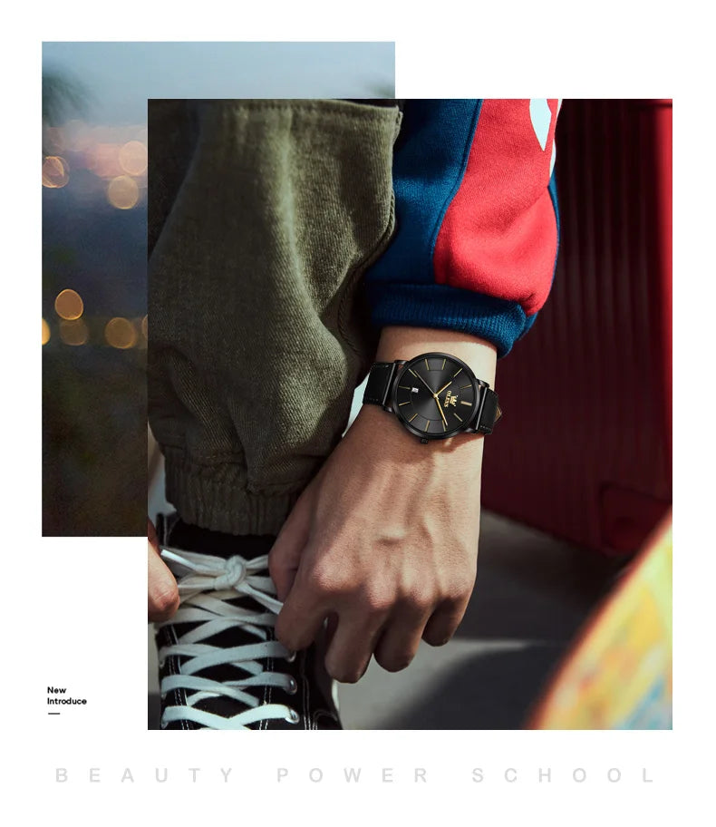 OLEVS 5869 Ultra Thin 6.5mm Quartz Watch for Men Fashion Leather Strap Simple Luxury Auto Date Clock Men's Wristwatch Waterproof