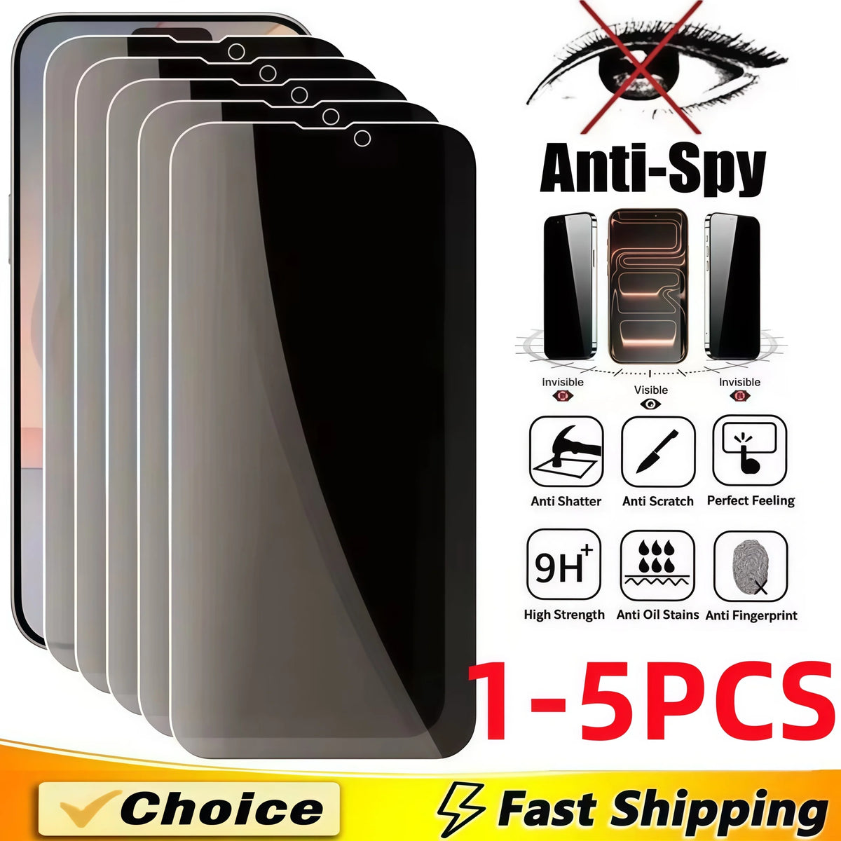 1-5pcs Full Cover Anti Spy Screen Protector for iPhone17 16 11 12 13 14 15 Pro MAX Tempered Glass Privacy 17 Air 16 Pro Max Plus