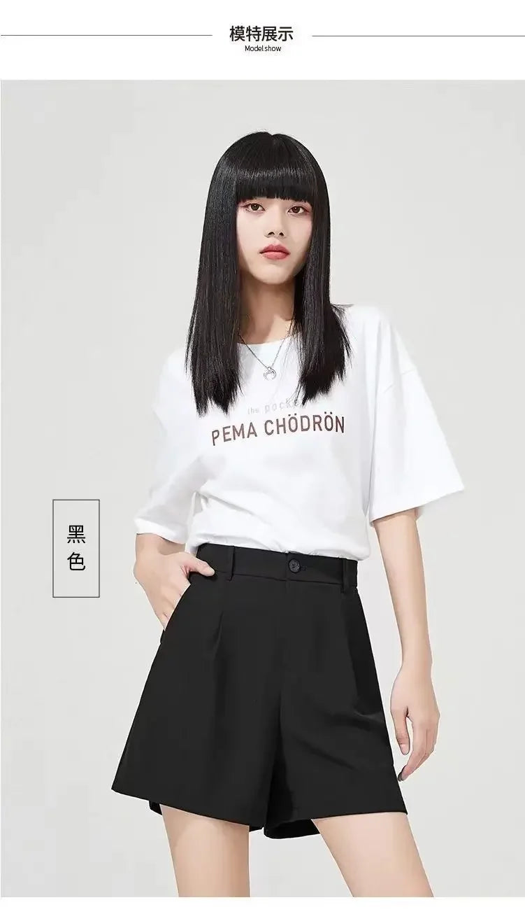 Suit Shorts Women Wear Loose Waist Tight Waist High Thin Loose Straight Leisure A -line Wide -legged Female Three -point Pants
