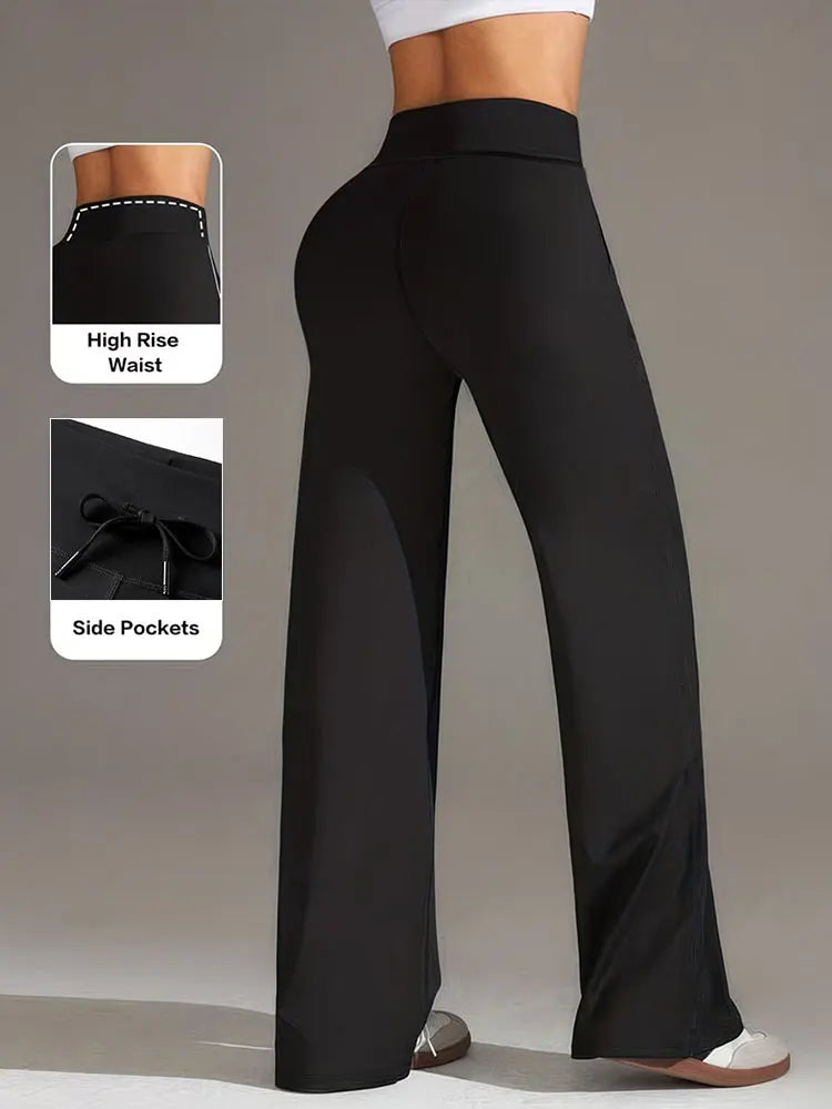 Womens Drawstring Straight Pants High Waist Wide Leg Yoga Trousers Breathable Loose Sweatpants For Fitness Running Casual Wear