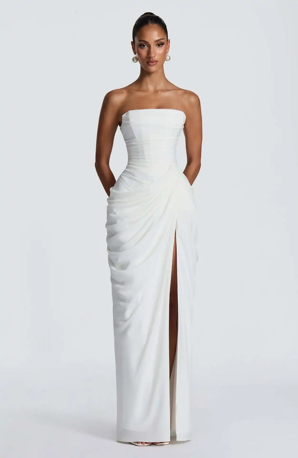 Elegant Backless Long Skirt Solid Color Simple High-Grade Waist Side-Opening Design Sexy Dinner Dress Celebrity Style