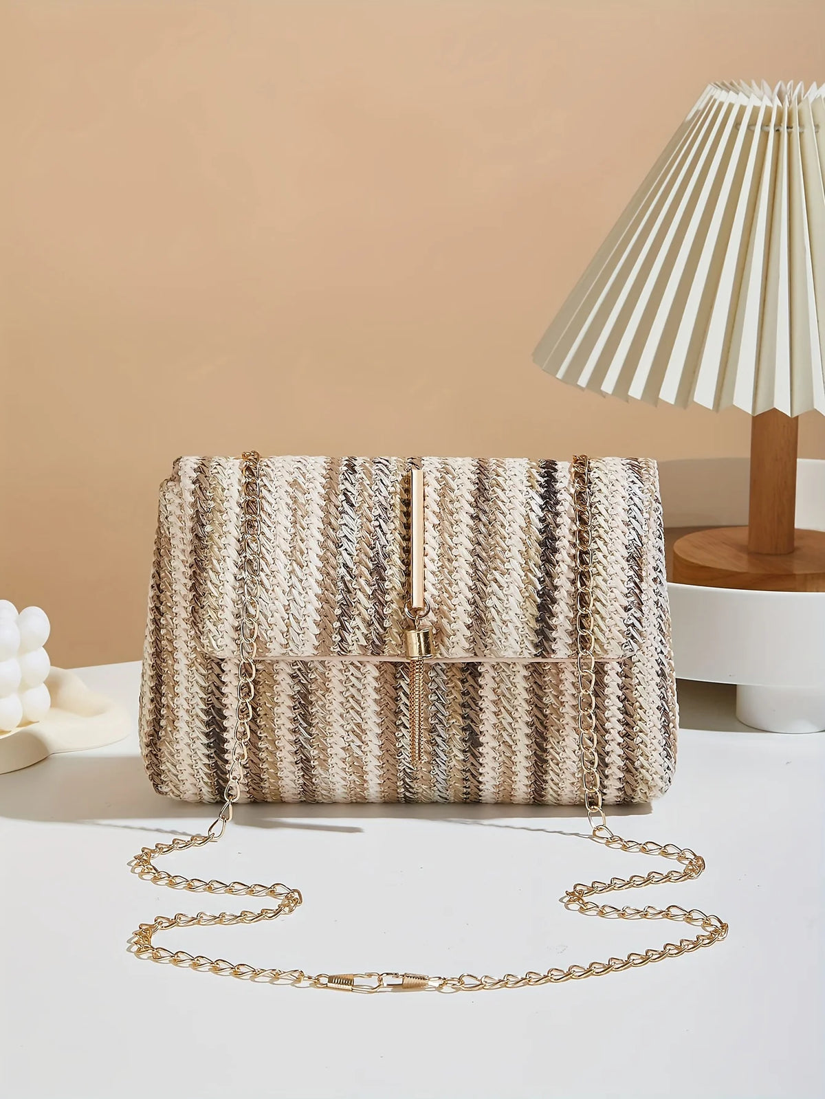 Chic Rainbow Stripe Straw Crossbody Bag for Women Adjustable Shoulder Strap Magnetic Closure Tassel Accent, Fashion Square Purse