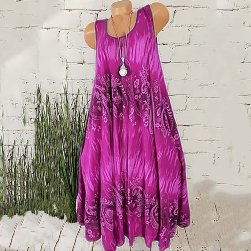 Women Dresses 2026 Summer fashion floral digital printed sleeveless mid calf dresses women's clothing vestidoes
