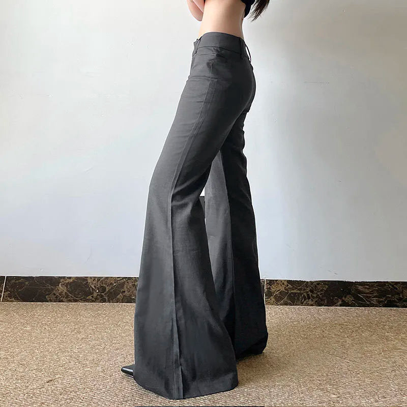 American Low Waist Bell Bottoms Y2K Fashion Streetwear Slim Wide Leg Pants Spring New Simple Basic Solid Ladies Suit Trousers