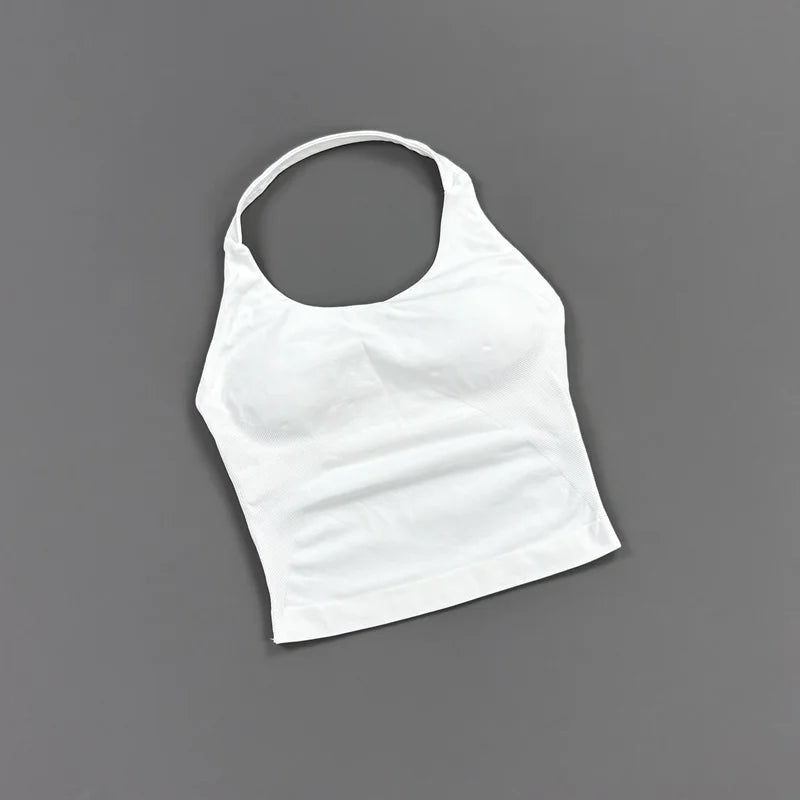 HISTELLO Impact Halter Top Women Gym Clothing Backless Seamless Sports Yoga Vest Running Fitness Workout Sleeveless Tank Top