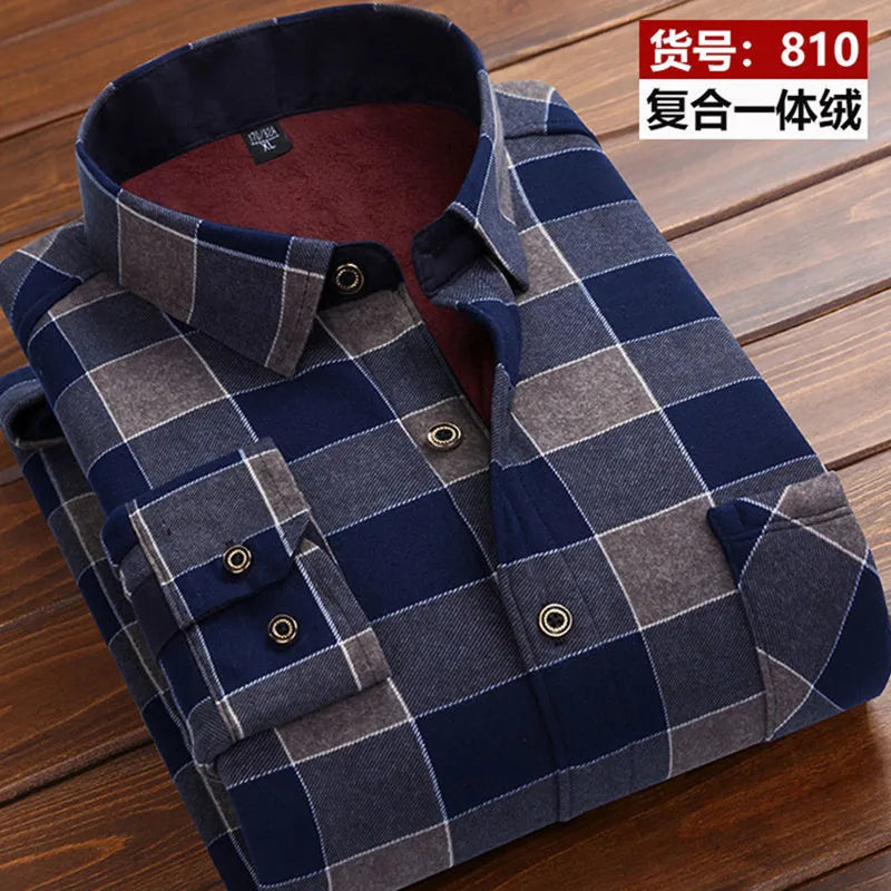 2026 Winter New arrival Men's Fashion Casual Long Sleeve Shirt autumn Men Fleece Thick Warm High Quality Large Size Shirt M-4XL