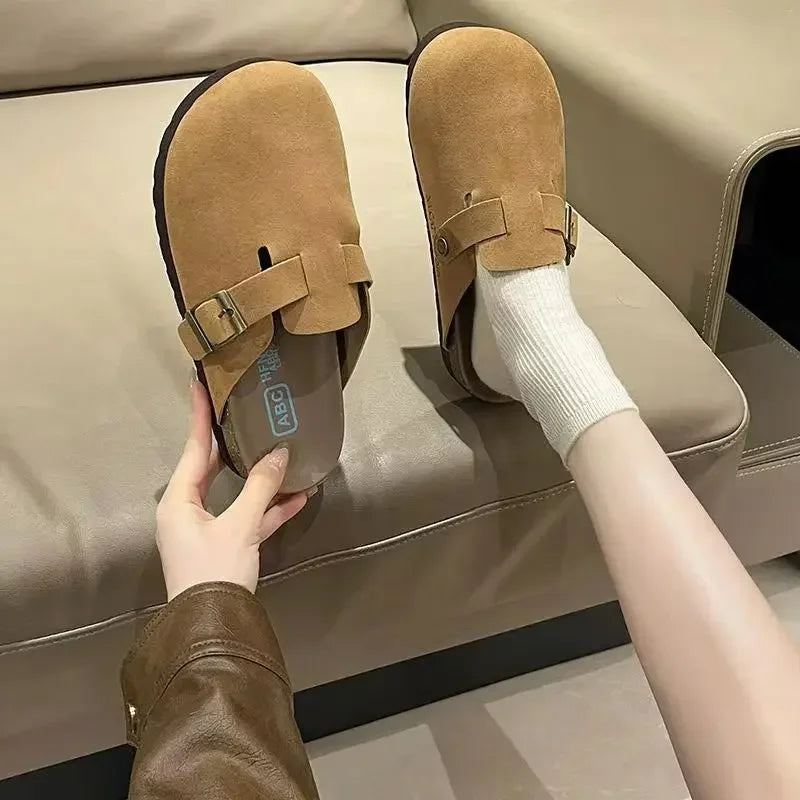 New Summer Cork Clogs Slippers Sandals Classic Soft Footbed Suede Sandals With Arch Support Adjustable Buckle Sandals