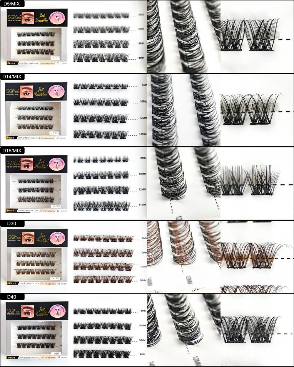 Press On Lash Clusters Self Adhesive Eyelashes Pre-Glued Cluster Lashes Self Stick Eyelash Clusters Pre-Bond DIY Lash Reusable