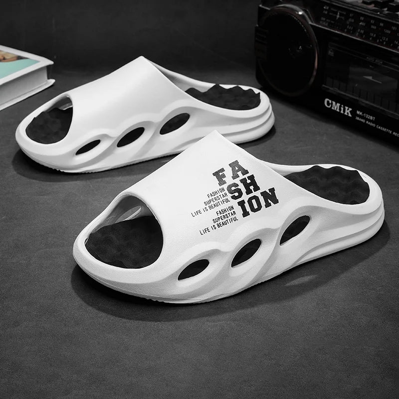 Fashion Trend Men's Slippers Indoor Home Thickened Super Soft Sole Sandals Letter Men's Beach Shoes Outdoor