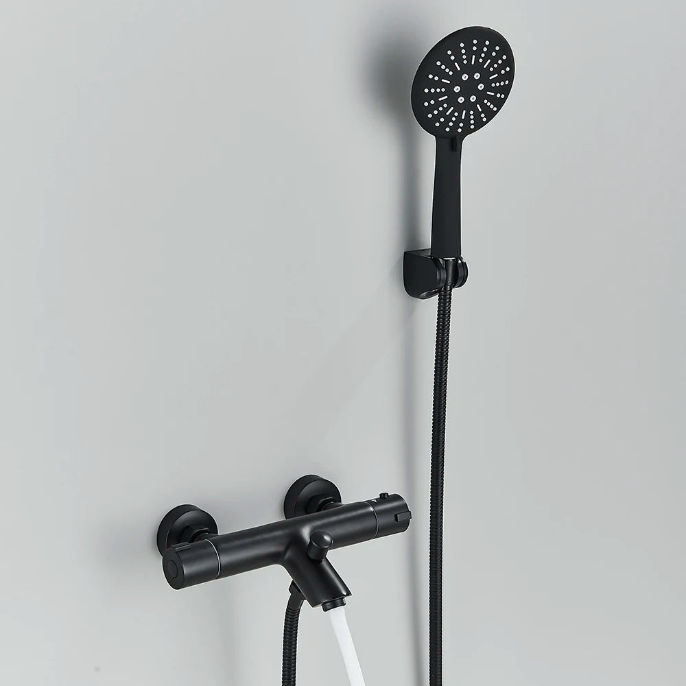 Thermostatic Shower Set Black/Chrome Brass Wall Mounted Bathroom Shower Thermostat Mixer Valve Handle Spray Bathroom Accessories