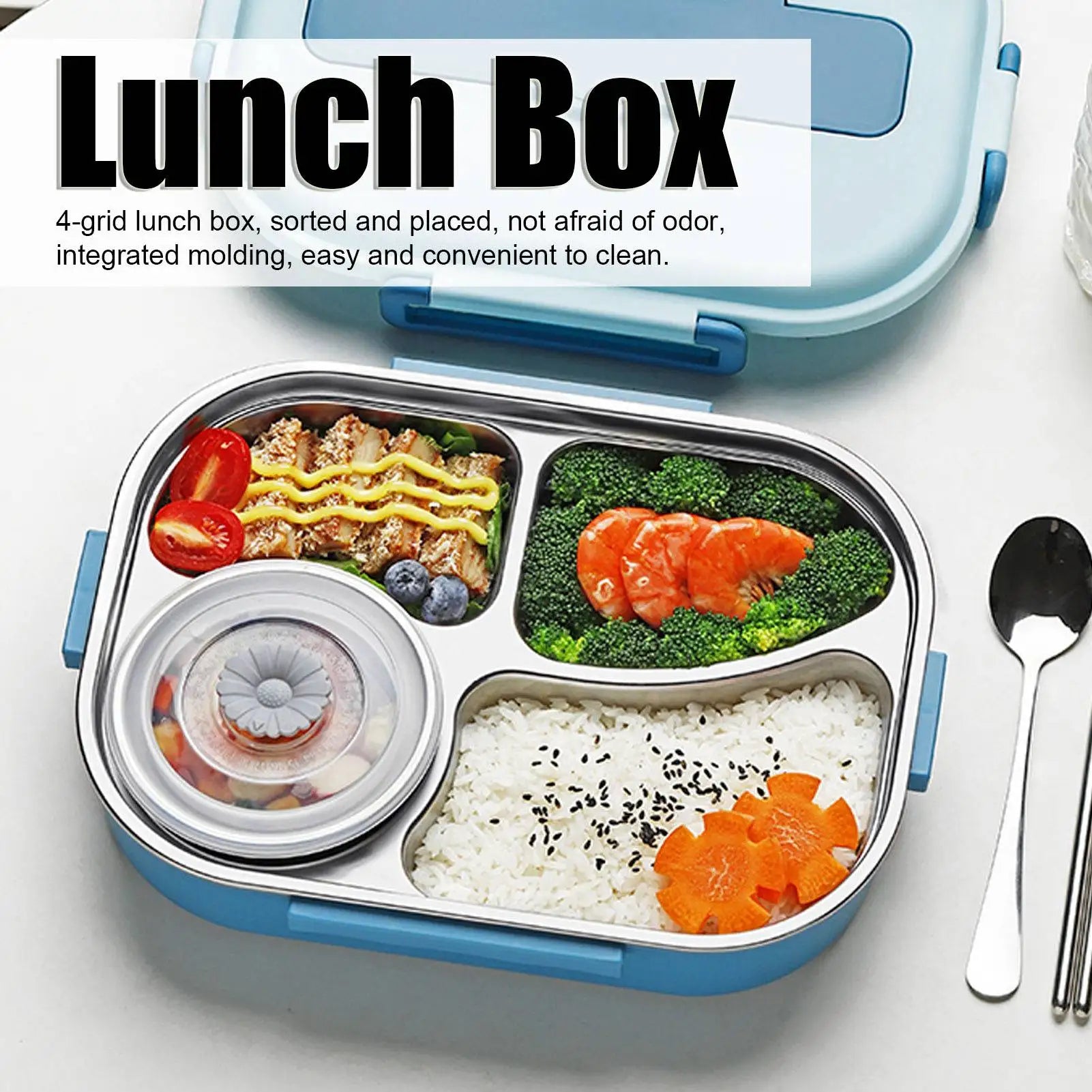 Food Storage Container Dinnerware Stainless Steel Lunch Box 4‑Grid Portable Bento Box Food Storage Container for Student Adult