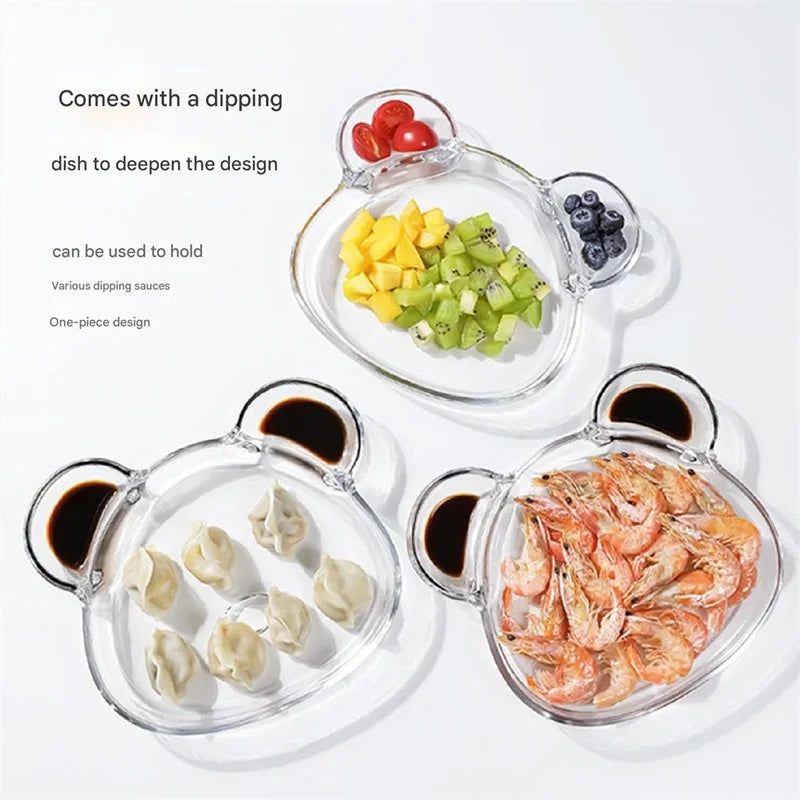 Divided Plates, Bear shape Transparent Dinner Plate Kitchen Dish Plate for Kids Adult