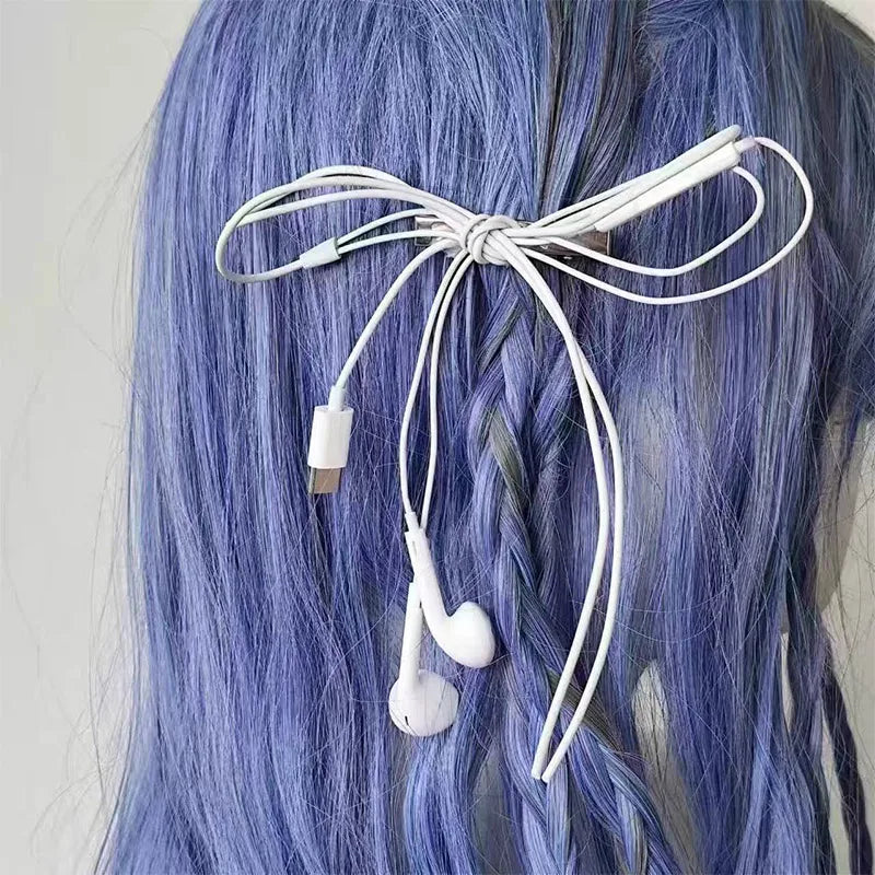Headphone Wire Bow Hair Clip Korean Fashion Harajuku Cute Upcycled Aesthetic Hair Accessories Girls Hair Pin Hair Accessories