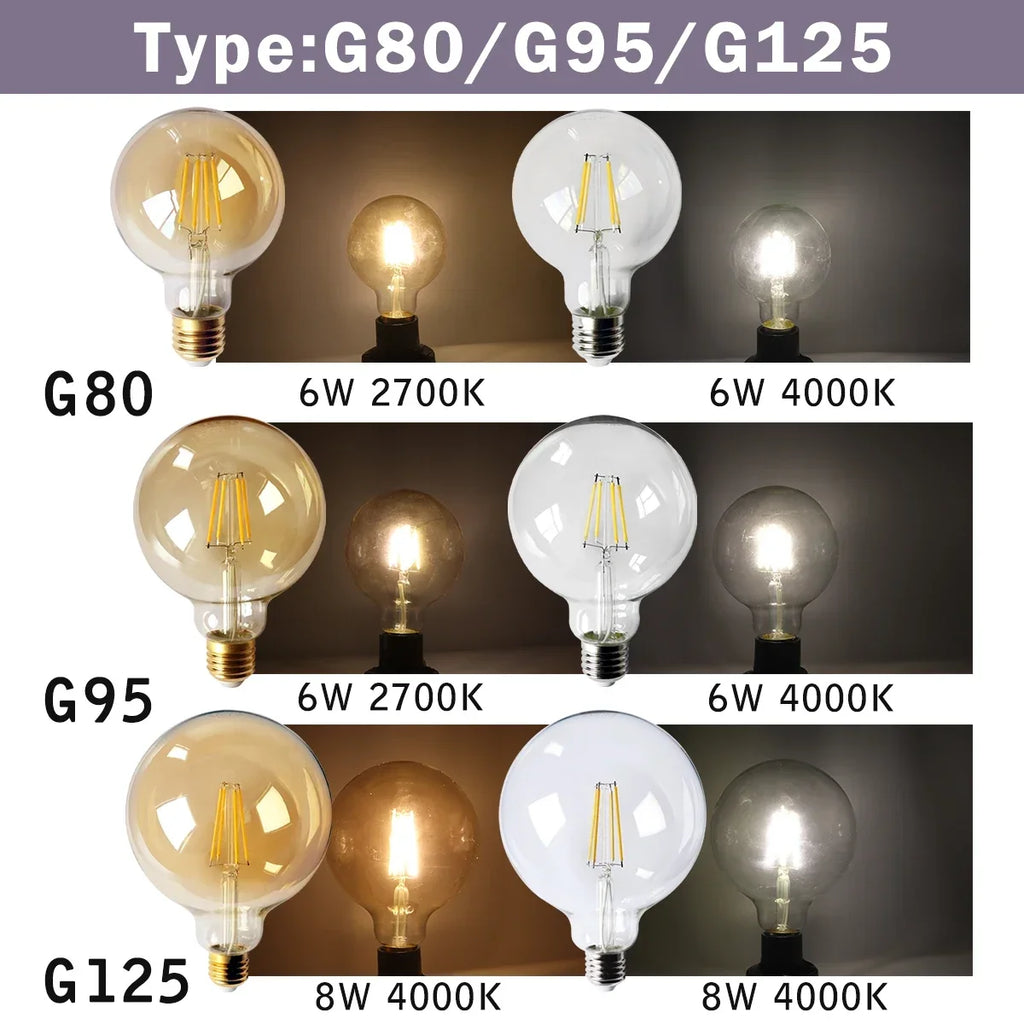 2PCS LED Filament Bulb E14 E27 C35 C35T ST64 G80 A60 220V 4W 9W Warm White Glass 360 Degree Edison Retro Candle Light Blubs