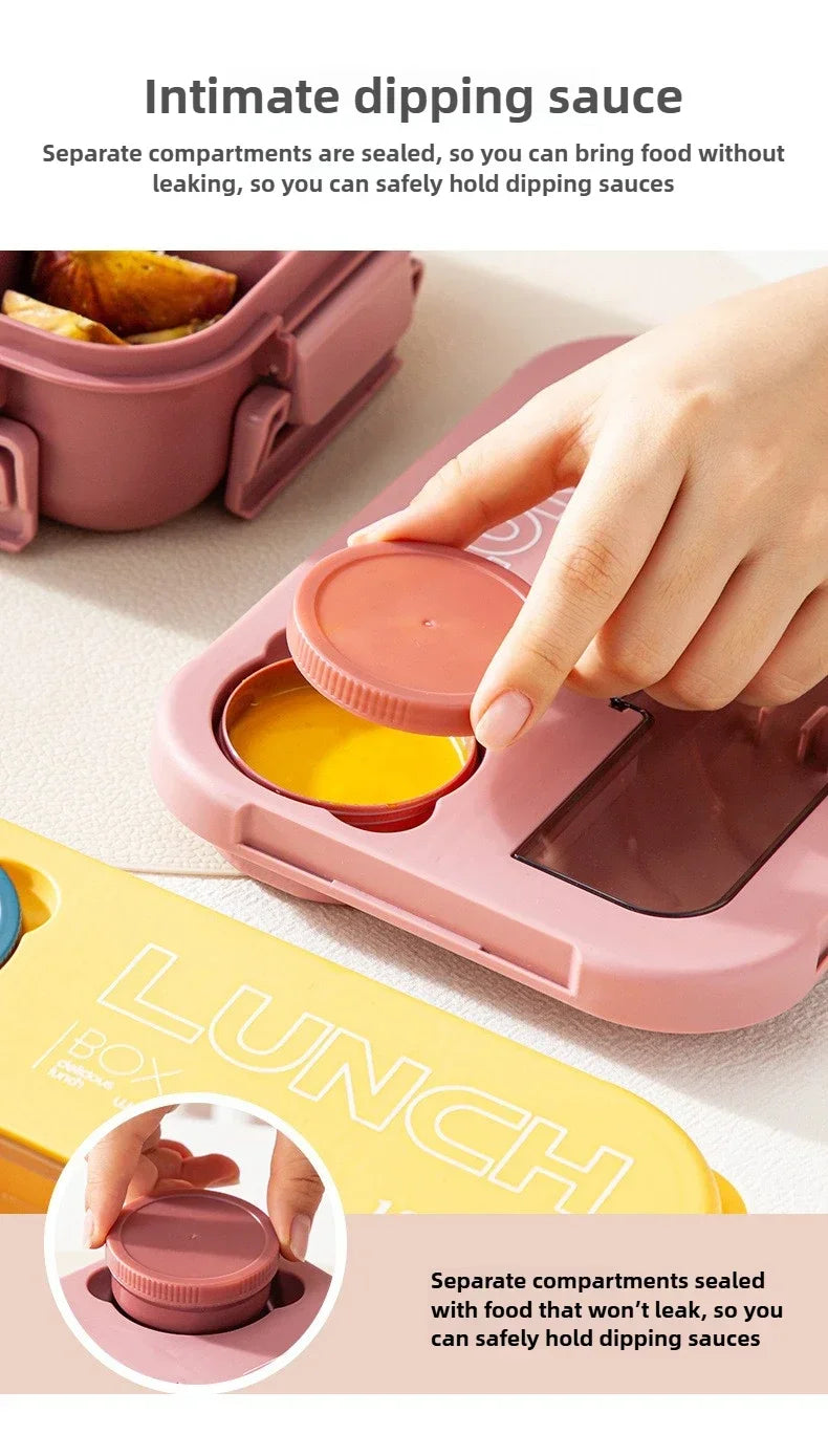 Compartment 1300ML Portable Lunch Box Kids Students Office Bento Box With Fork and Spoon Microwave Food Storage Container