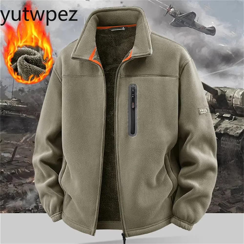 Men Climbing Double Thickened Pocket Jacket Outdoor High Collar Windproof Ski Sweatshirt Coat Man Snow Winter Warm Fleece Jacket