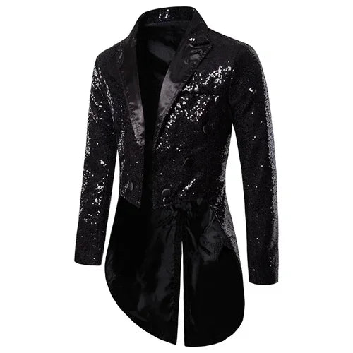 Fashion Men Luxurious Sequin Suit Jacket Black / Red / Silver Male Business Wedding Party Double Breasted Tuxedo Dress Blazer