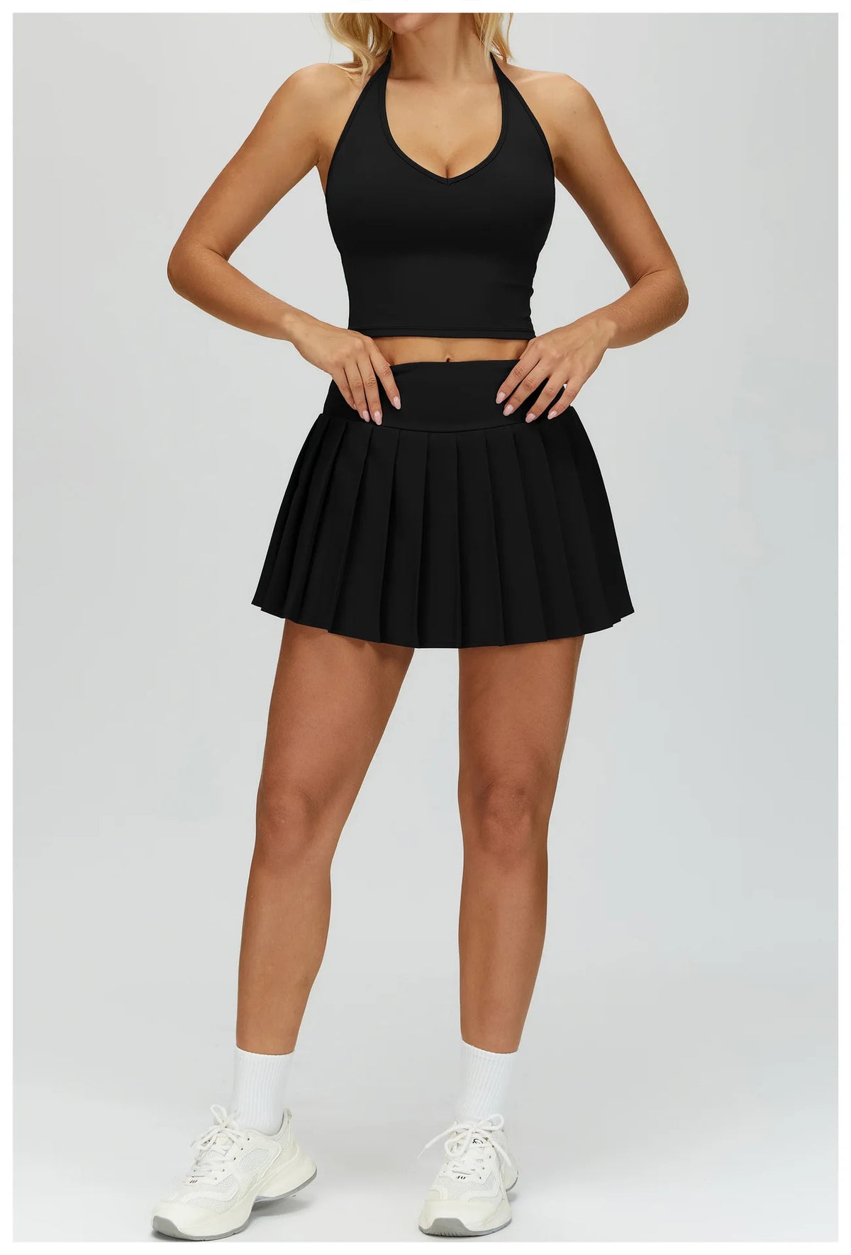 Custom LOGO women's fashion nude yoga clothes pleated tight sports outdoor running Golf and Tennis skirt fitness two-piece set