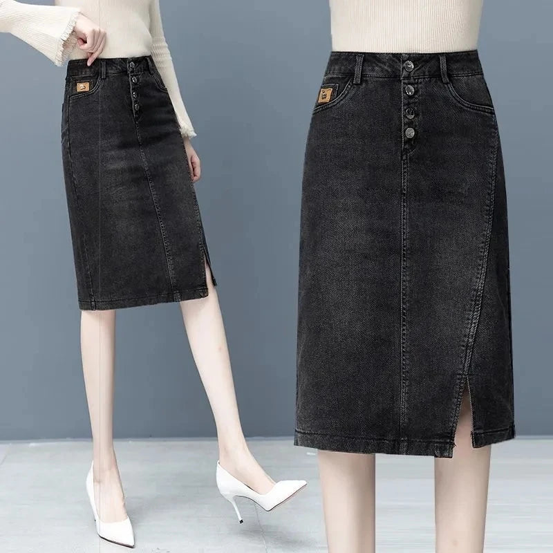 Large Size Denim Skirt For Women Spring Summer High-waisted A-line Jeans Skirt Ladies Korean Loose Tassels Mini Denim Skirts